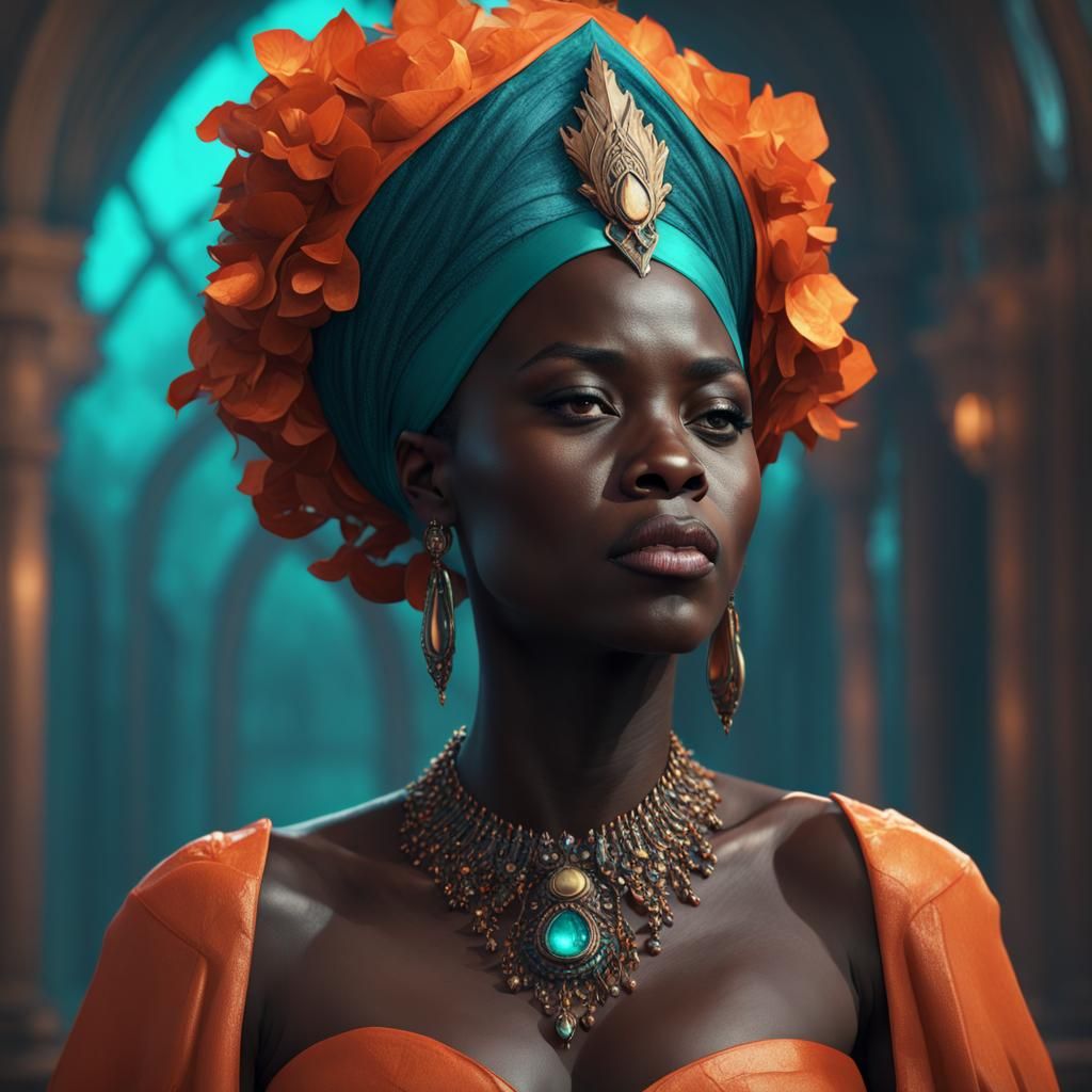 Lupita Nyong'o as Dark Witch Queen in Art Nouveau Style