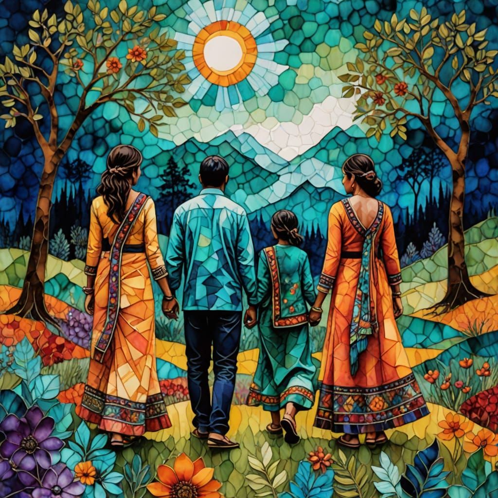 Vibrant Indian Tapestry Revealed in Mixed Media Masterpiece