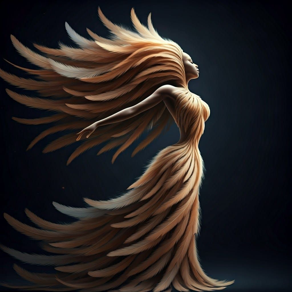 Majestic Feather Woman in Dramatic Dance Pose