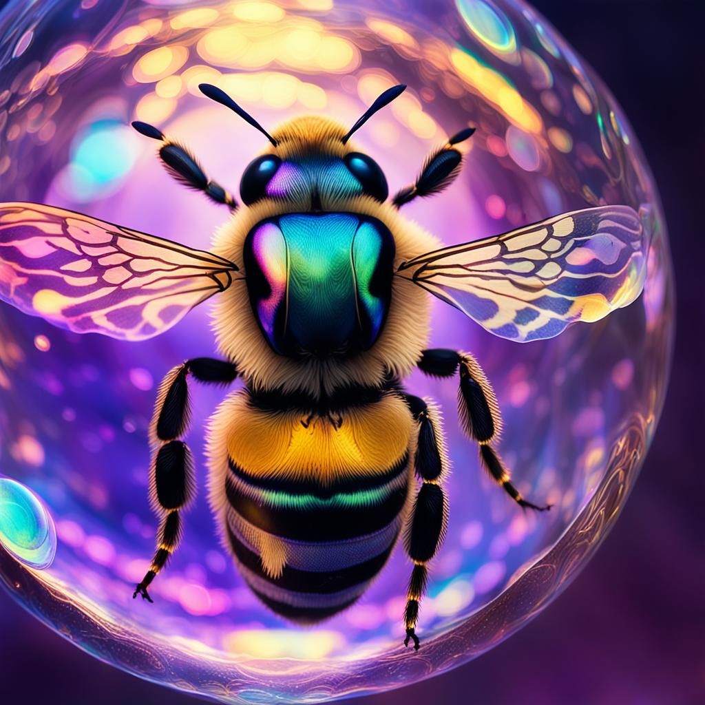 Bee stuck inside a bubble