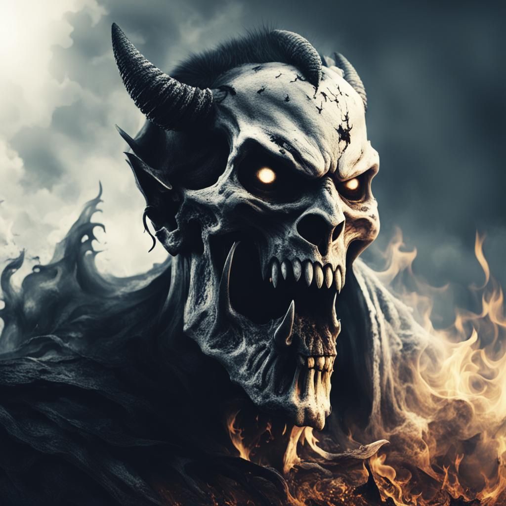 Demonic Devil of the Dark Age in Black and White