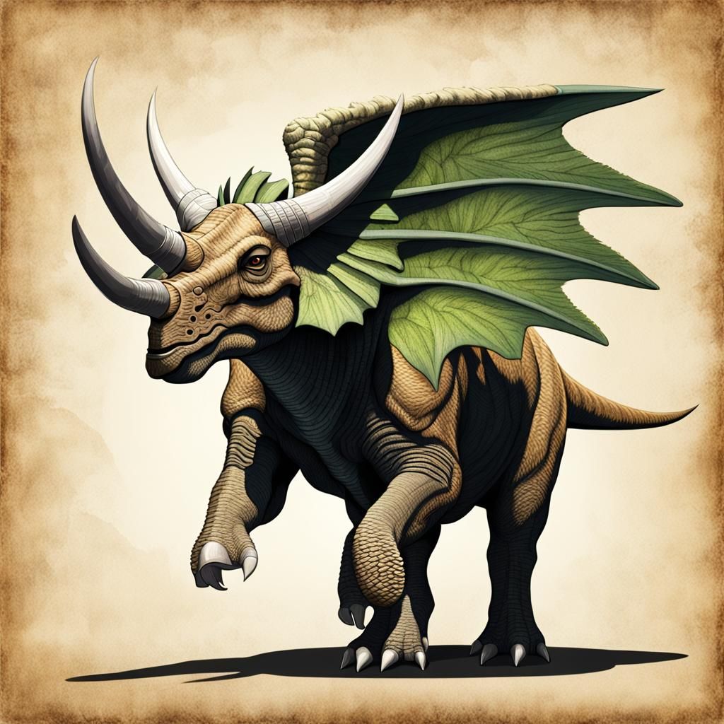 Winged Triceratops Bull Detailed Illustration