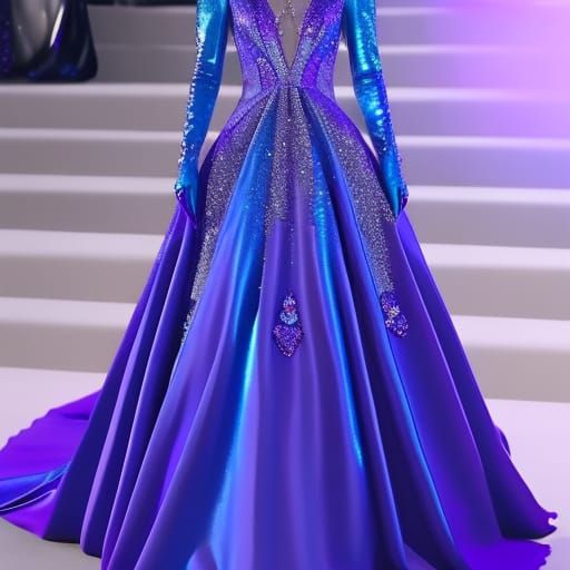 Metallic purple shimmery beauty met gala dress with holographic blue accents