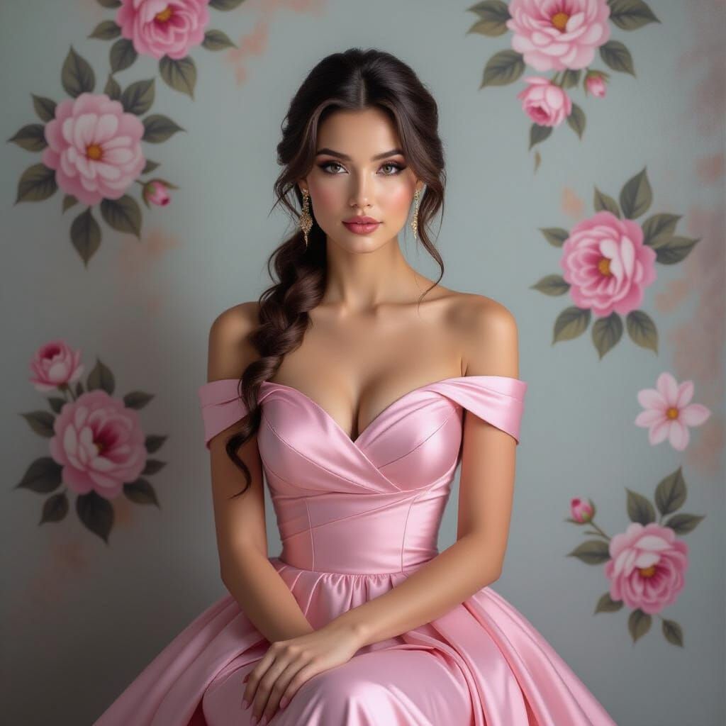 Art femme beautiful joven vestido rosa estilo artístico Anni...