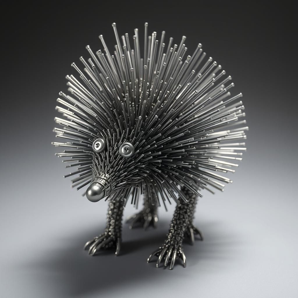 Metallic Needle Porcupine: An Industrial Sculpture