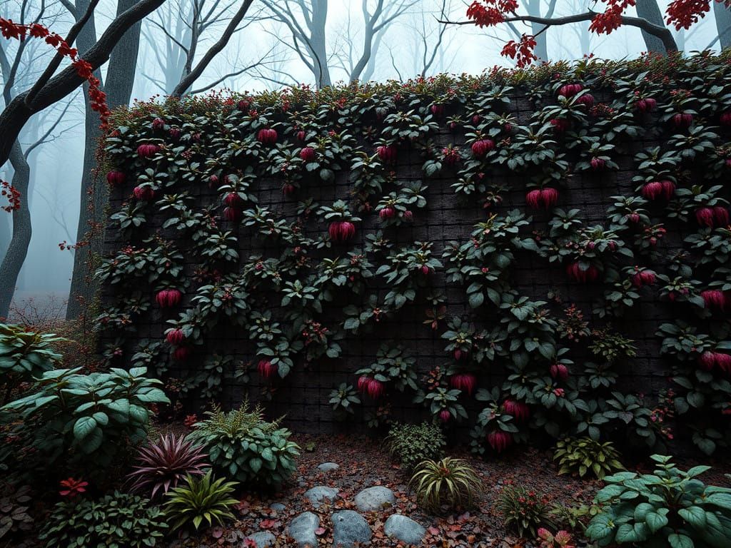 Surreal Pixel Art Landscape with a Jigsaw Hedge