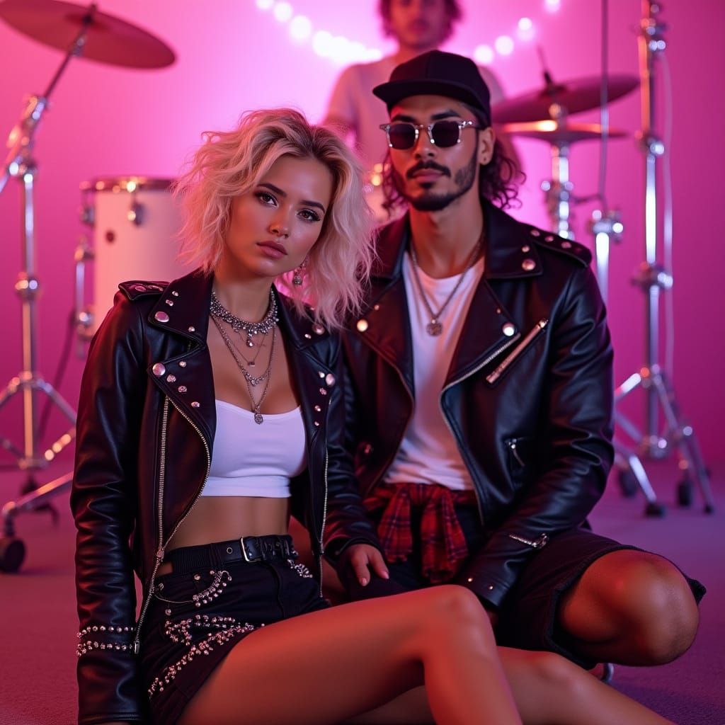 Glamorous Female Rockstar in Edgy Chic Ensemble