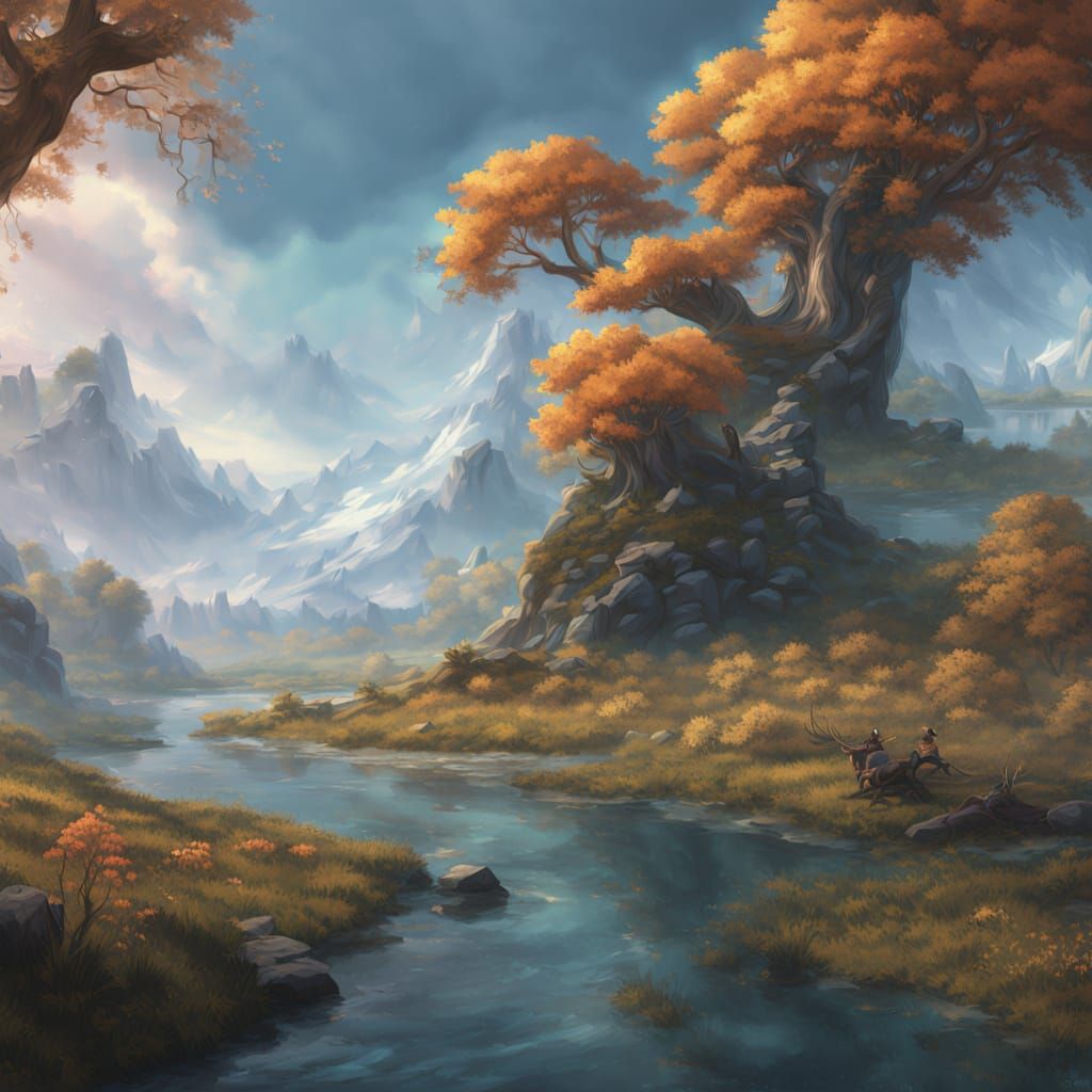 Serene Autumnal Landscape in Vibrant Colors