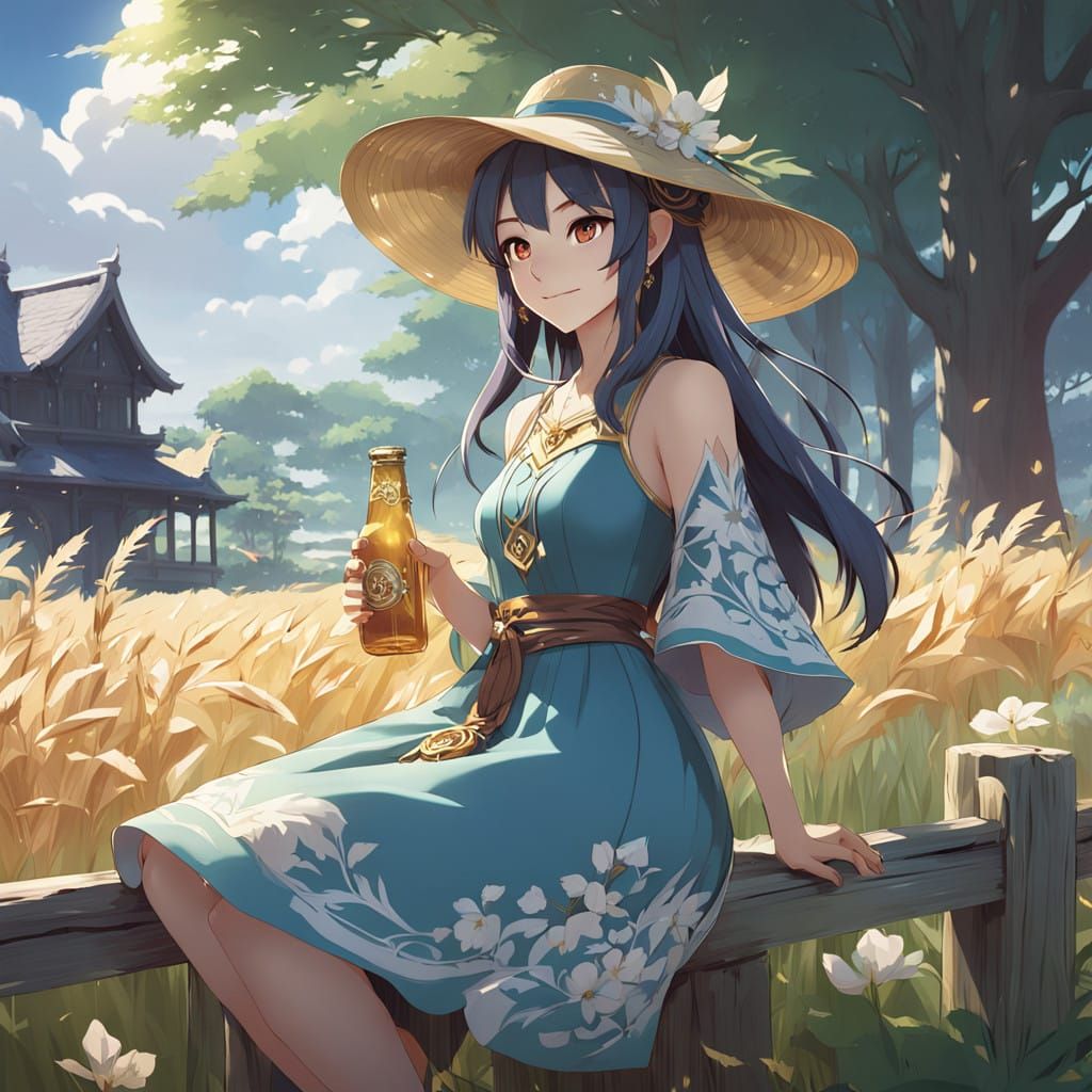 Serenely Sipping Beer in a Golden Cornfield