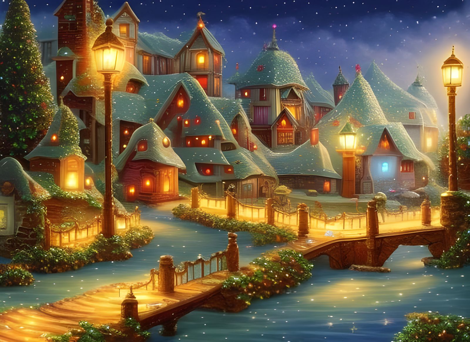 Fantastical Christmas Town in Ornate Digital Painting