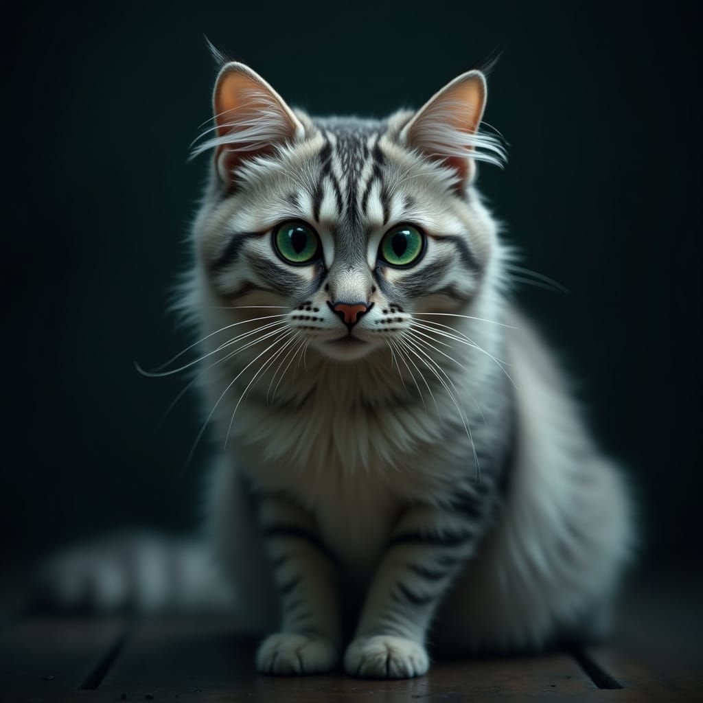 Majestic Silver Tabby Cat with Piercing Green Eyes in Moody ...