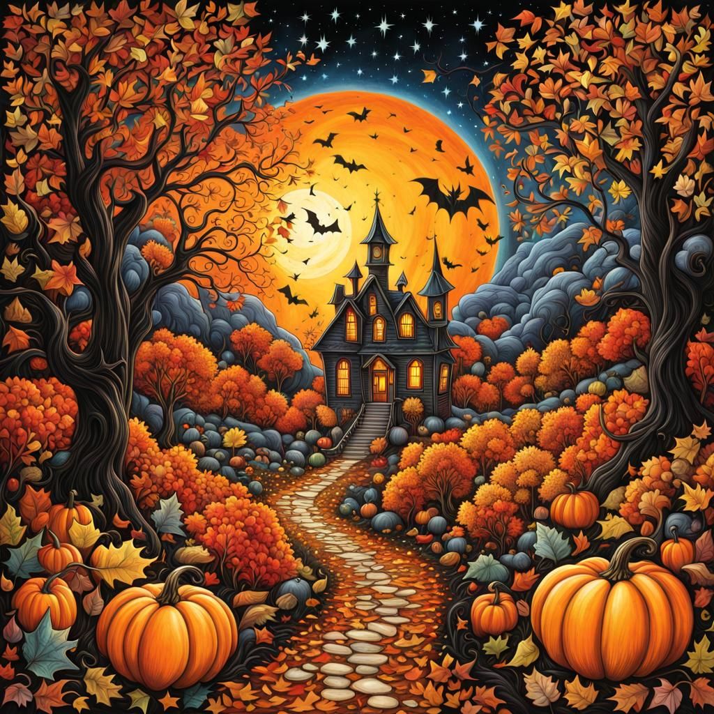 Tim Burton Style Halloween Autumn Landscape