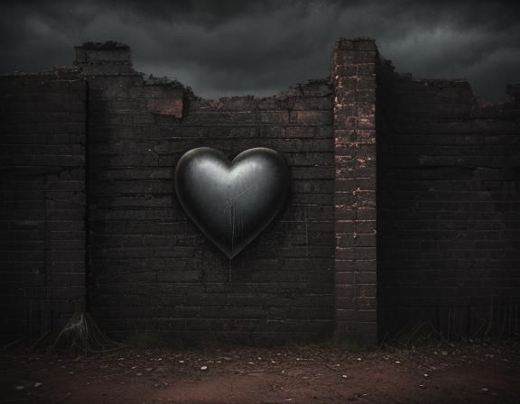 Broken Heart Behind Brick Wall: Surreal Oil Painting