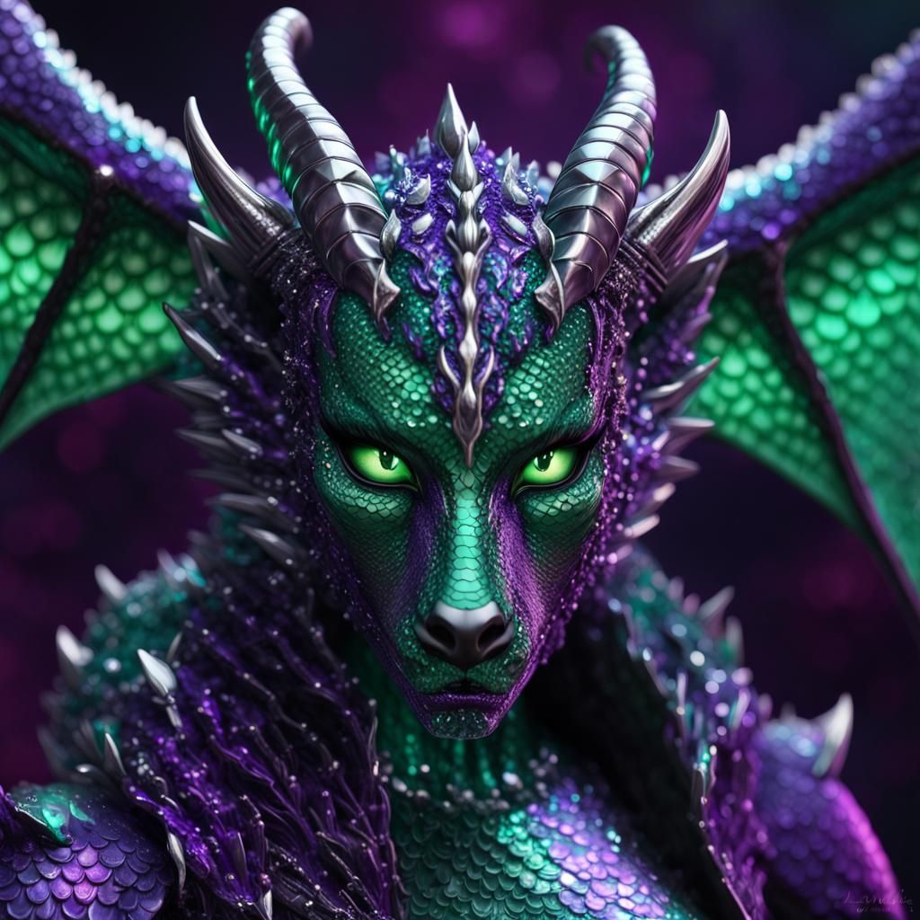 Savage Dragon-Bear Hybrid Woman in Moonlit Forest