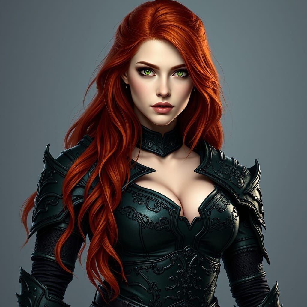 Medieval Fantasy Warrior Woman in Dark Green Leather Armor