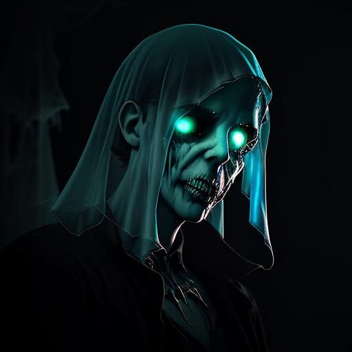 Ethereal Ghost Portrait in Victorian House, Oil Gouache