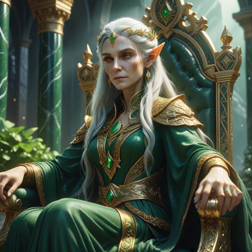 Ethereal Elf Queen Reigns Supreme in Majestic Throne Room