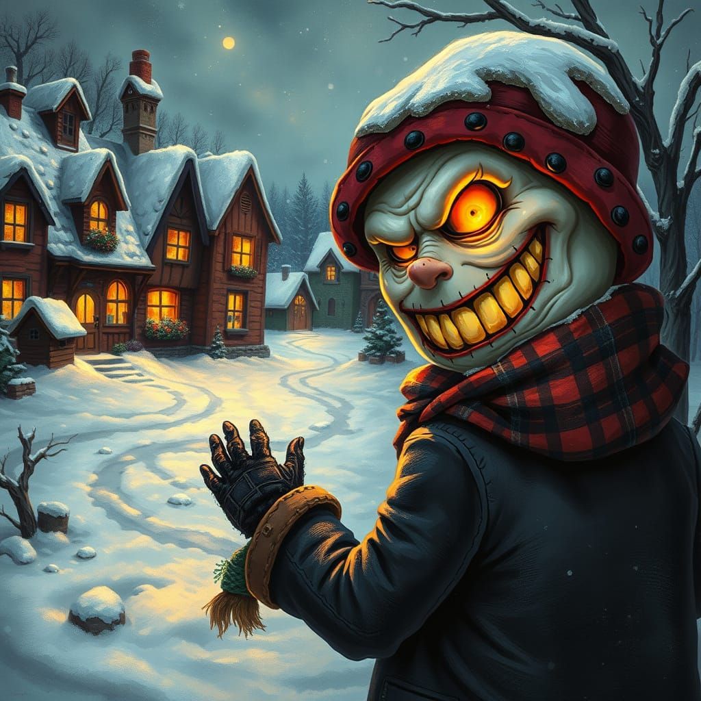 Macabre Snowman Illustration in Vintage Style