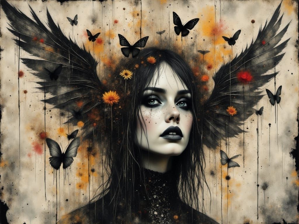 Surreal Female Figure in Chaotic Watercolor and Ink