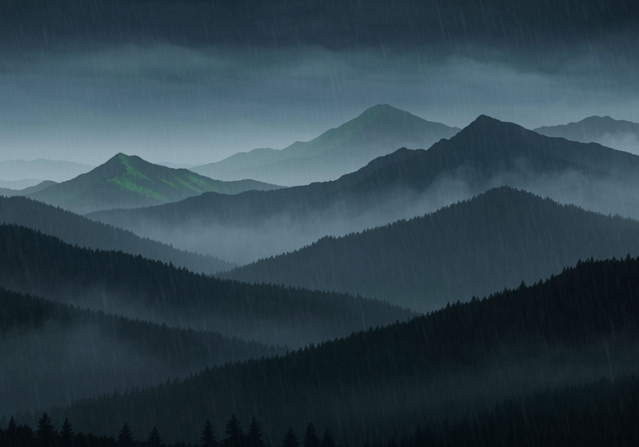 Majestic Mountains in Rain and Mist