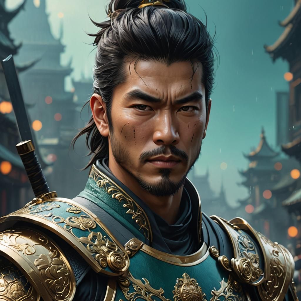 Sci-Fi Samurai in Space, Digital Art Portrait