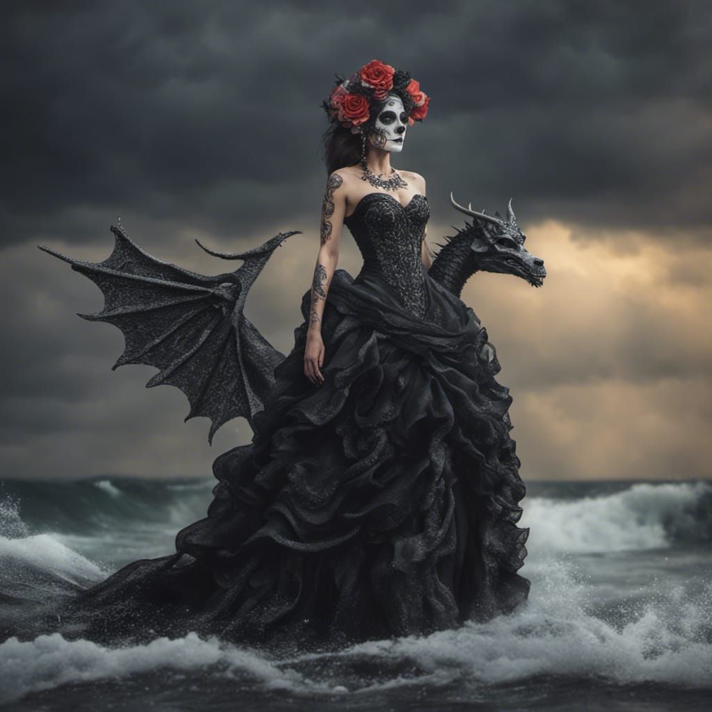 Gothic Day of the Dead Goddess on Dragon