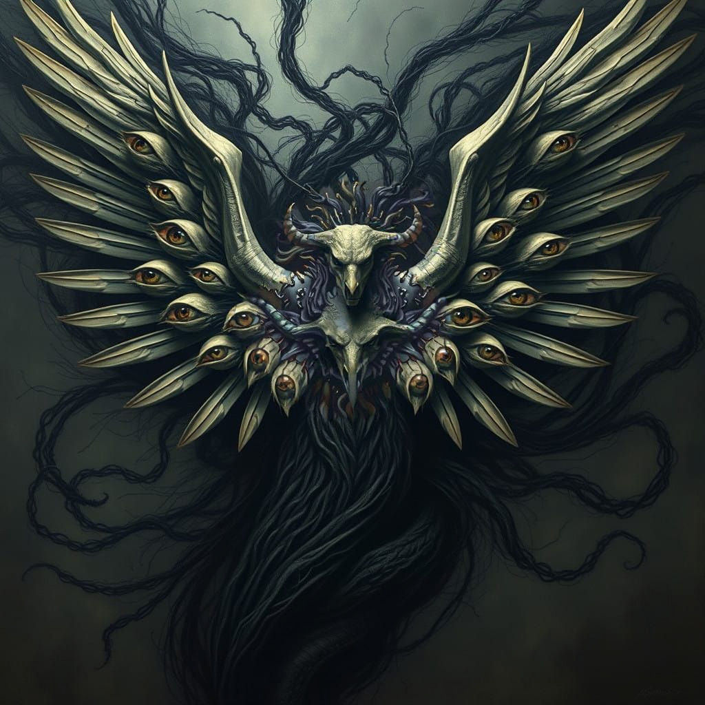 Ancient Angelic Form in Dark Splendor