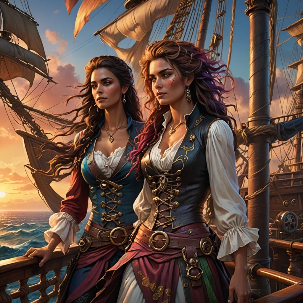 Pirate Queen and Girlfriend: Hyperrealistic Concept Art