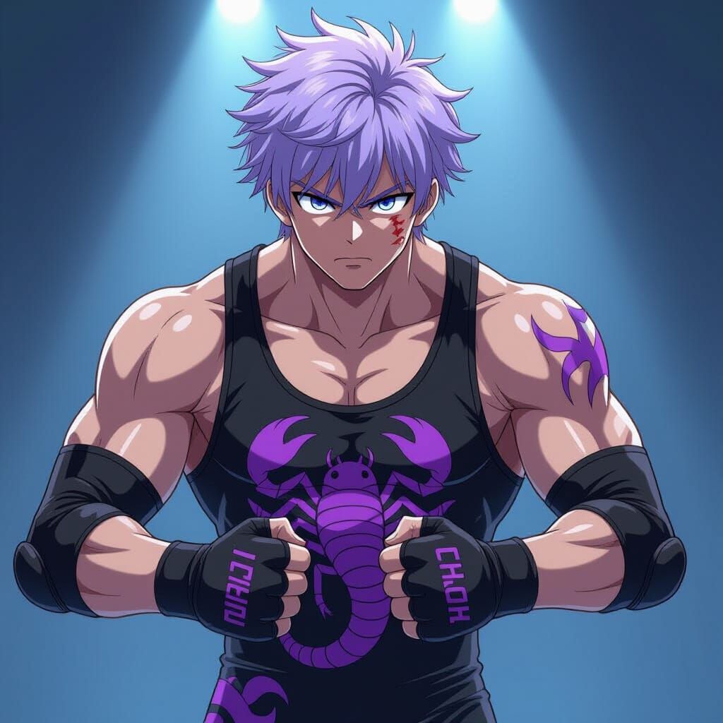 Anime Wrestler with Purple Scorpion Design