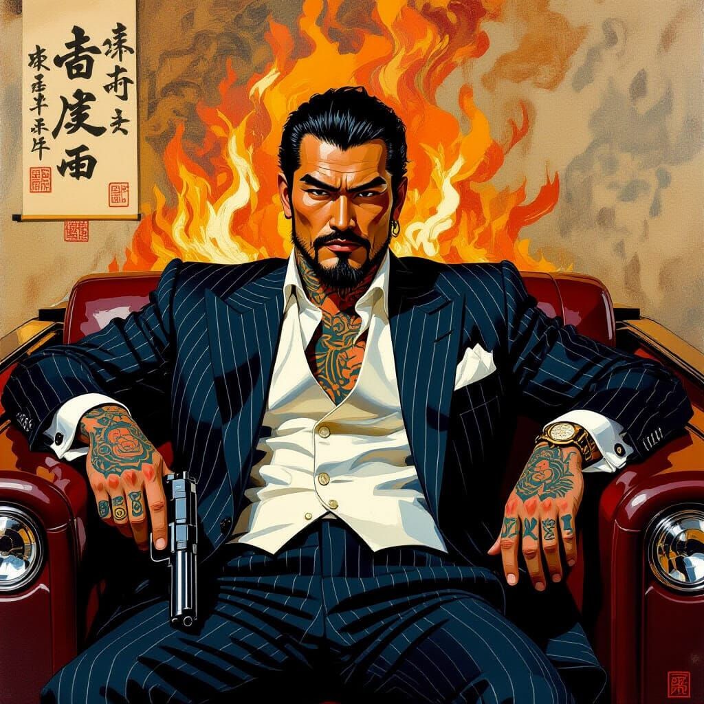 Yakuza Boss in Rolls Royce: Impasto Painting