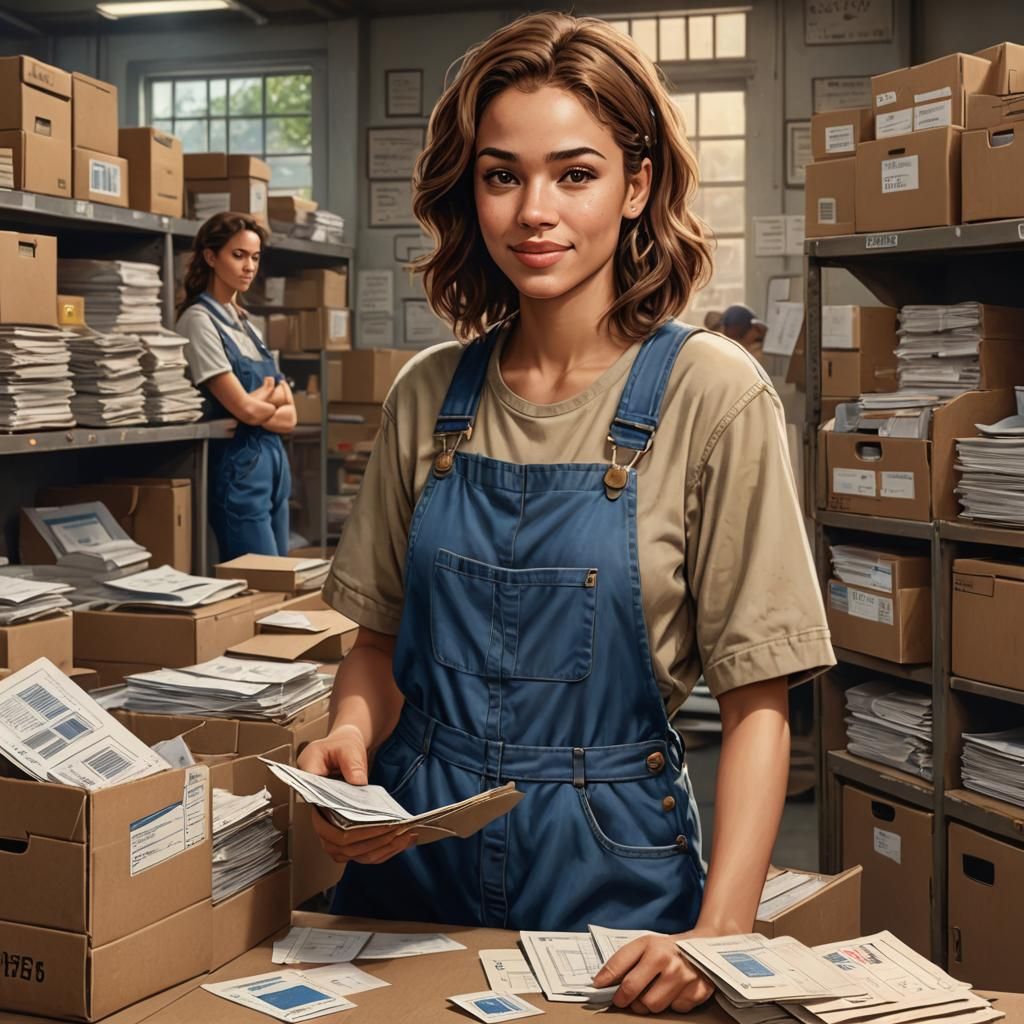 1990s Postal Worker Sorting Mail