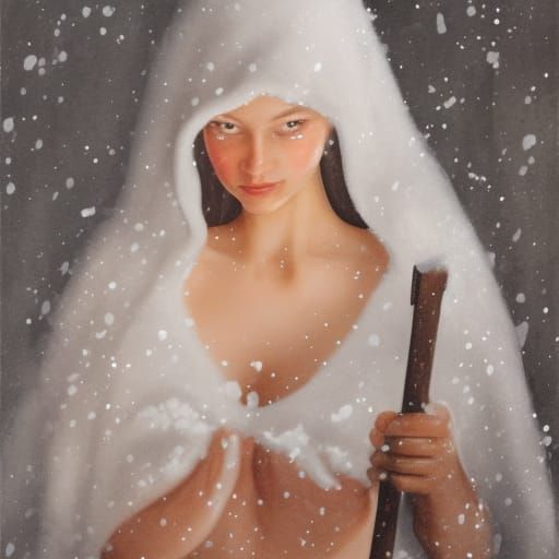 Pregnant Elf Princess Portrait in Snow