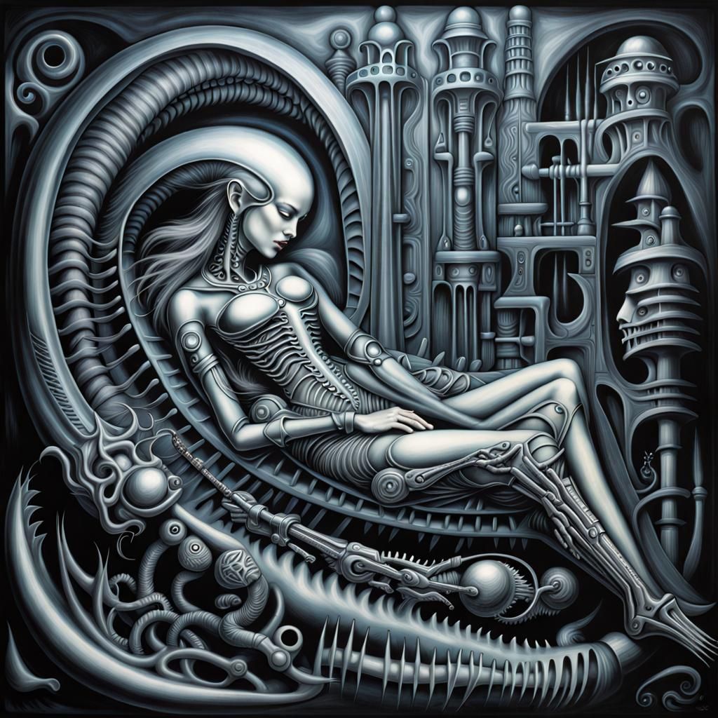Biomechanical Sleeping Beauty: HR Giger Style
