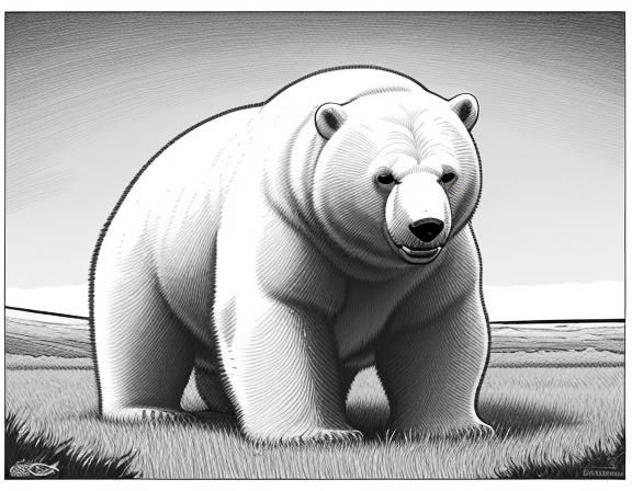 Happy Polar Bear Cartoon Outline in Comic Style