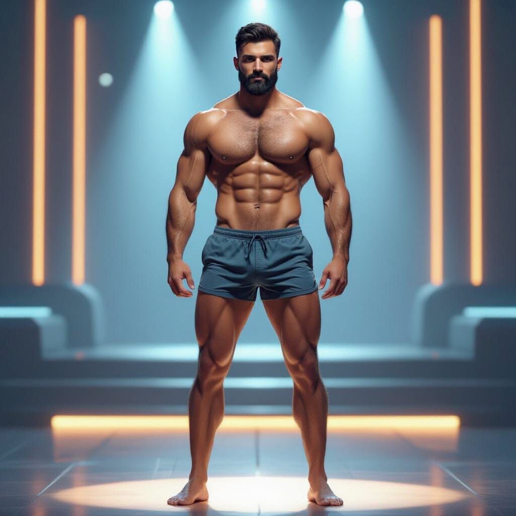 Hyperrealistic Athlete on Stage with Detailed Textures