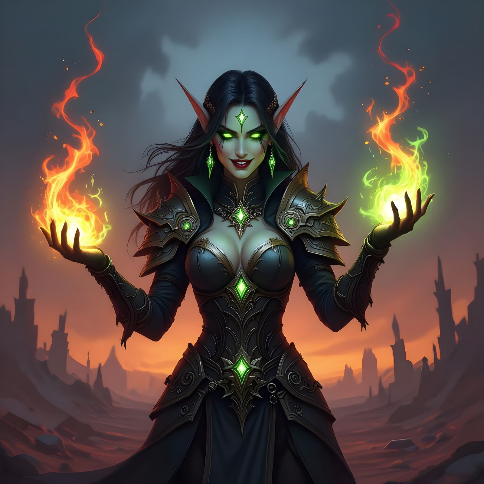 Blood Elf Warlock Conjuring Dark Magic in Azeroth