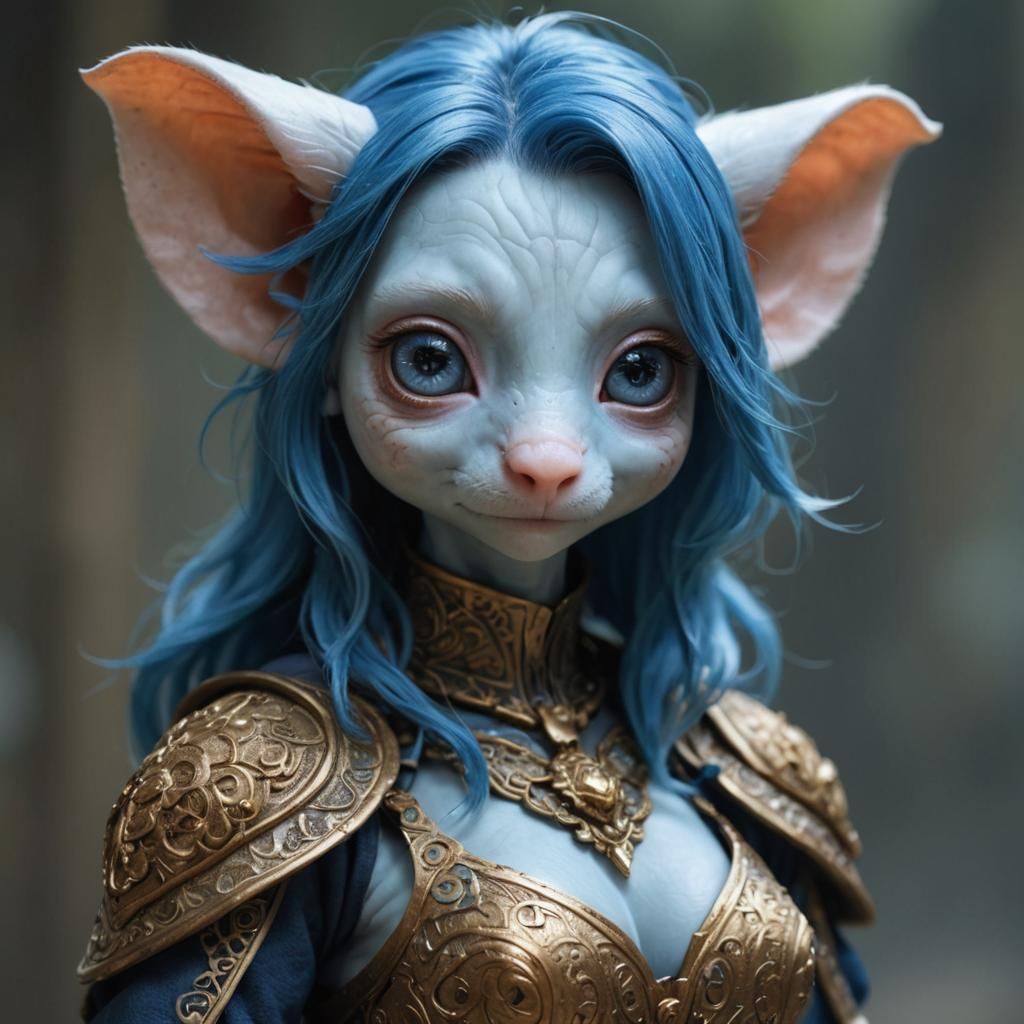 Blue-Skinned Guinea Pig Warrior in Bronze Armor