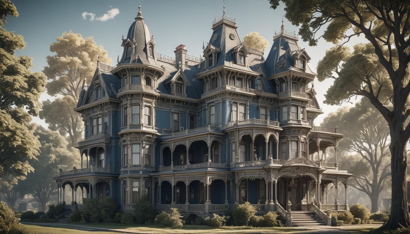 Ornate Victorian Mansion Blueprint in Architectural Style