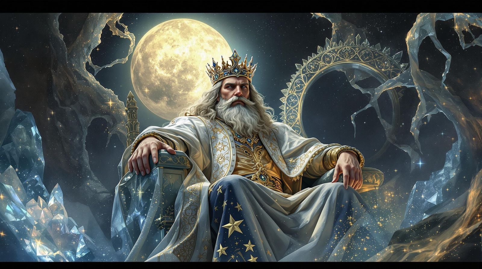Regal King of the Moon in Ethereal, Dreamlike Landscape