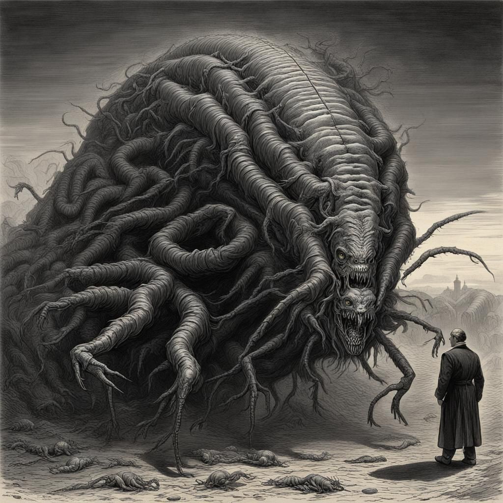 Horrific Human-Centipede Hybrid in Dark Fantasy Style