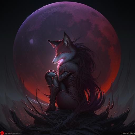 Blood Moon Fox in Dark Fantasy Style