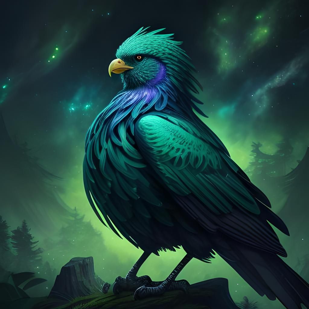 Majestic Bird in Starry Nebula Night, Digital Illustration