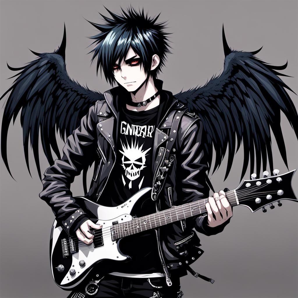Anime Punk Goth with Guitar Wings