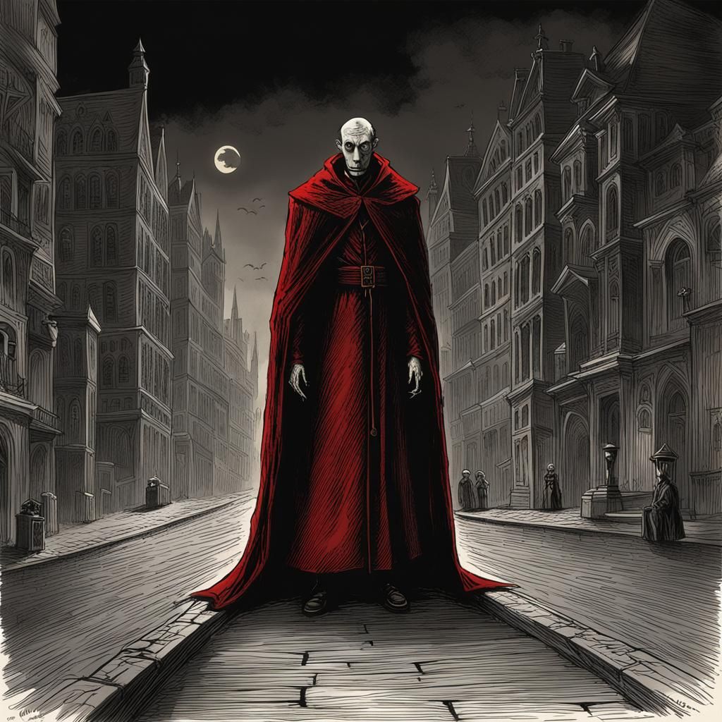 Red Priest in Dark City, Burton and Doré Style