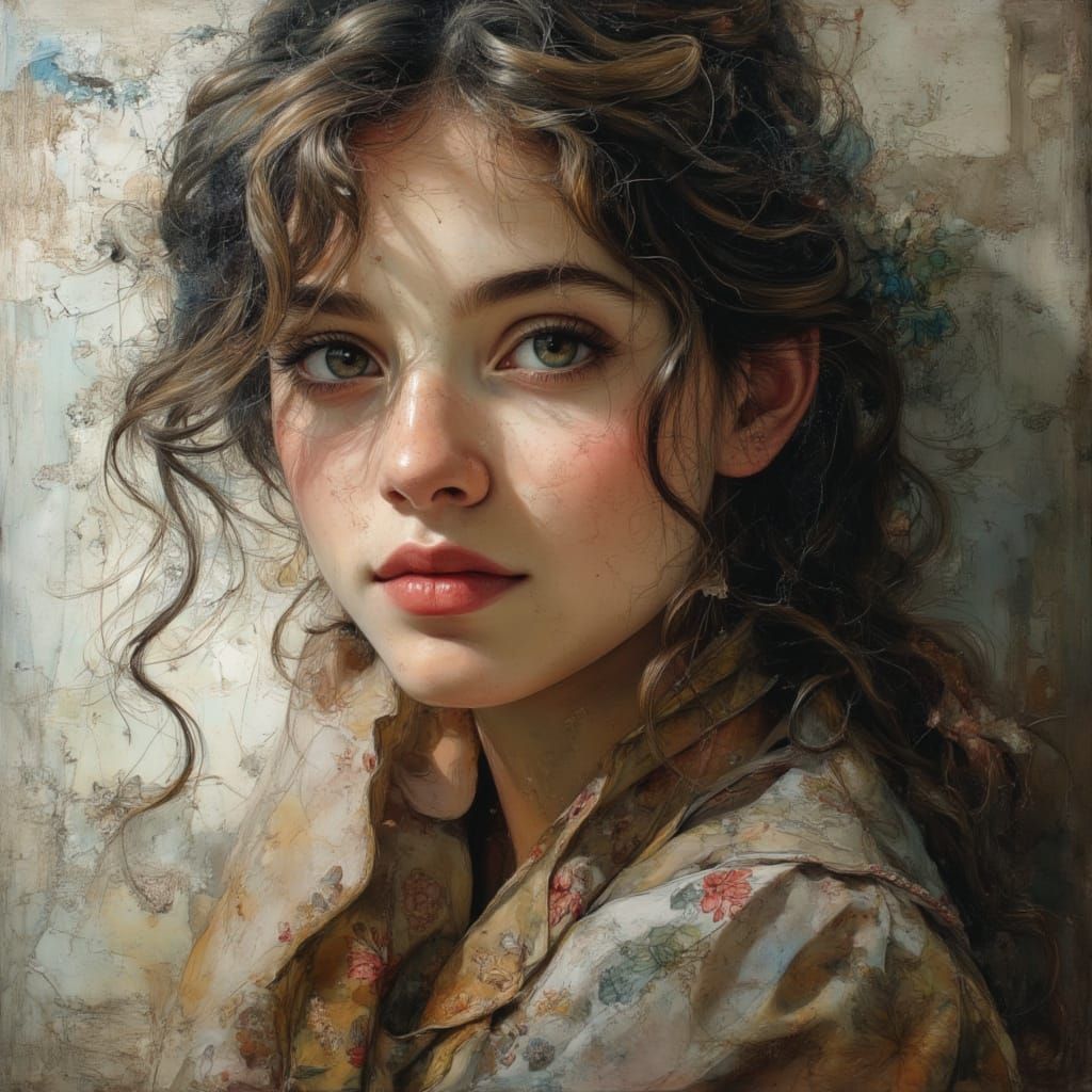 Woman Bathed in Golden Light, Oil Painting Style