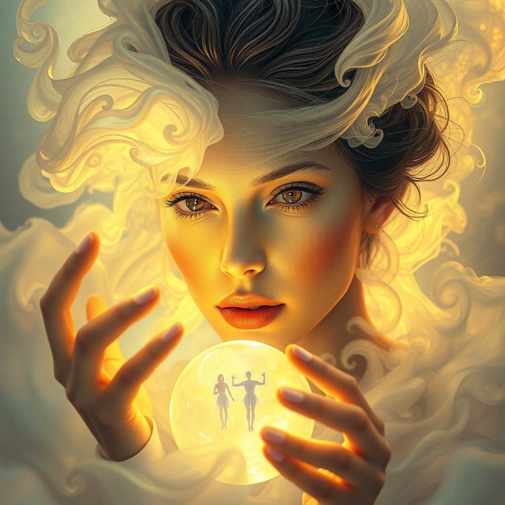 Dreamlike Futurist Goddess in Iridescent Mist