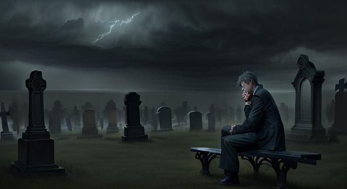 Twilight Cemetery: Watercolor Art of Shadow and Emotion