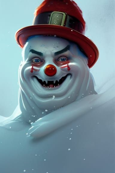 Terrifying Snowman Portrait in Hyperdetailed Style