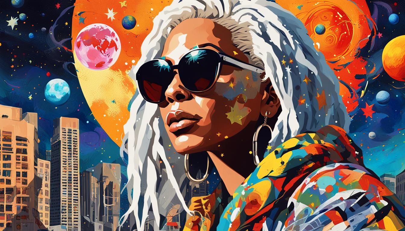 Beyonce in Dystopian City, Matisse Style Graffiti