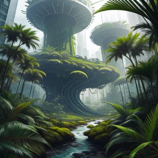 Futuristic City in Subtropical Alien Forest